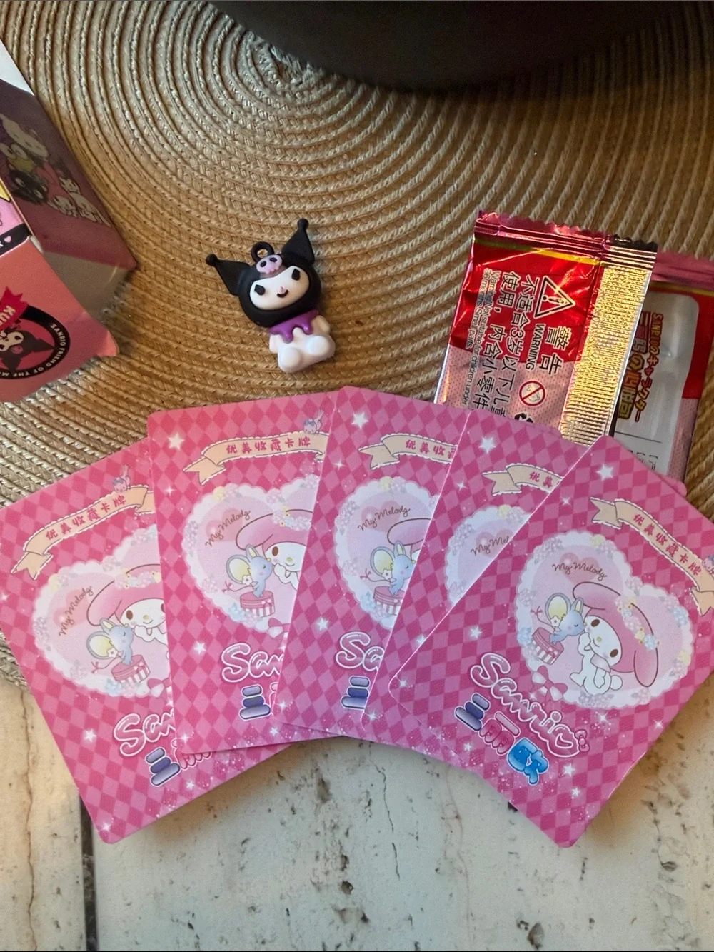 Sanrio Kuromi Trading Card 5 Pack Opened & Kuromi Doll Pendant opened